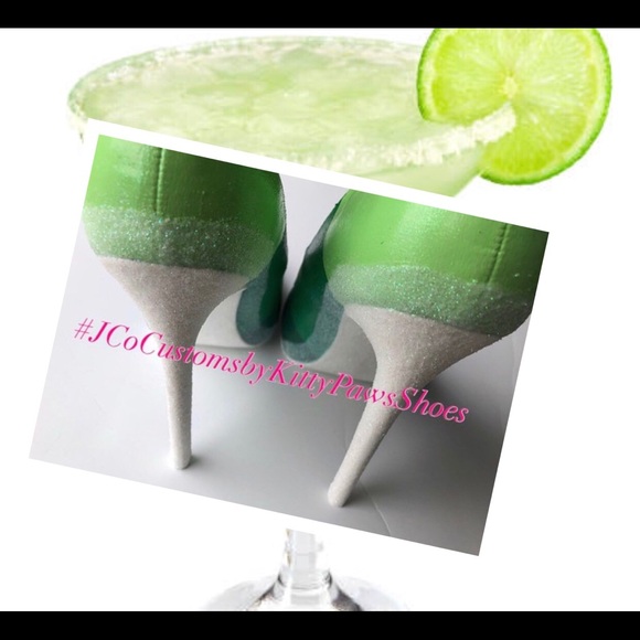 Women Green Margarita Custom Heels w/White Glitter - Picture 8 of 8